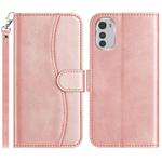 For Motorola Moto E32 Dual-Folded S-shape Leather Phone Case(Rose Gold)