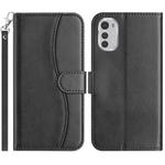 For Motorola Moto E32 Dual-Folded S-shape Leather Phone Case(Black)