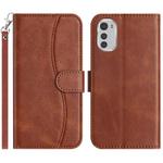 For Motorola Moto E32 Dual-Folded S-shape Leather Phone Case(Coffee)