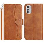 For Motorola Moto E32 Dual-Folded S-shape Leather Phone Case(Brown)