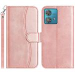 For Motorola Edge 40 Neo Dual-Folded S-shape Leather Phone Case(Rose Gold)