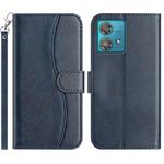 For Motorola Edge 40 Neo Dual-Folded S-shape Leather Phone Case(Navy Blue)