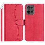 For Motorola Edge 50 Dual-Folded S-shape Leather Phone Case(Rose Red)
