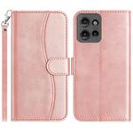 For Motorola Edge 50 Dual-Folded S-shape Leather Phone Case(Rose Gold)