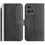 For Motorola Edge 50 Dual-Folded S-shape Leather Phone Case(Black)