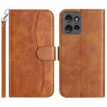 For Motorola Edge 50 Dual-Folded S-shape Leather Phone Case(Brown)