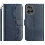 For Motorola Edge 50 Dual-Folded S-shape Leather Phone Case(Navy Blue)