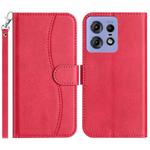 For Motorola Edge 50 Pro Dual-Folded S-shape Leather Phone Case(Rose Red)