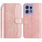 For Motorola Edge 50 Pro Dual-Folded S-shape Leather Phone Case(Rose Gold)