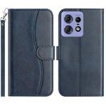 For Motorola Edge 50 Pro Dual-Folded S-shape Leather Phone Case(Navy Blue)