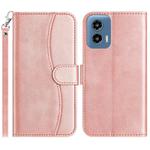 For Motorola Edge 2024 Dual-Folded S-shape Leather Phone Case(Rose Gold)