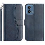 For Motorola Moto G 5G 2024 Dual-Folded S-shape Leather Phone Case(Navy Blue)
