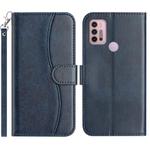 For Motorola Moto G10 / G20 / G30 Dual-Folded S-shape Leather Phone Case(Navy Blue)
