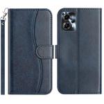 For Motorola Moto G14 4G Dual-Folded S-shape Leather Phone Case(Navy Blue)