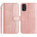 For Motorola Moto G22 Dual-Folded S-shape Leather Phone Case(Rose Gold)