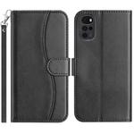 For Motorola Moto G22 Dual-Folded S-shape Leather Phone Case(Black)