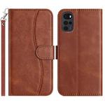 For Motorola Moto G22 Dual-Folded S-shape Leather Phone Case(Coffee)