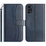 For Motorola Moto G22 Dual-Folded S-shape Leather Phone Case(Navy Blue)