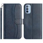 For Motorola Moto G31 / G41 Dual-Folded S-shape Leather Phone Case(Navy Blue)