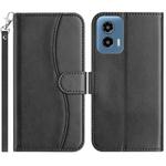 For Motorola Moto G35 Dual-Folded S-shape Leather Phone Case(Black)