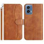 For Motorola Moto G35 Dual-Folded S-shape Leather Phone Case(Brown)