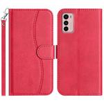 For Motorola Moto G42 Dual-Folded S-shape Leather Phone Case(Rose Red)