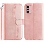 For Motorola Moto G42 Dual-Folded S-shape Leather Phone Case(Rose Gold)