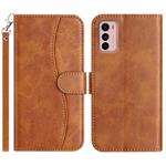 For Motorola Moto G42 Dual-Folded S-shape Leather Phone Case(Brown)