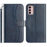 For Motorola Moto G42 Dual-Folded S-shape Leather Phone Case(Navy Blue)