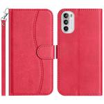 For Motorola Moto G52 Dual-Folded S-shape Leather Phone Case(Rose Red)