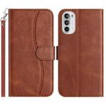 For Motorola Moto G52 Dual-Folded S-shape Leather Phone Case(Coffee)