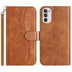 For Motorola Moto G52 Dual-Folded S-shape Leather Phone Case(Brown)