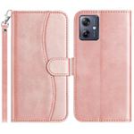 For Motorola Moto G54 Dual-Folded S-shape Leather Phone Case(Rose Gold)