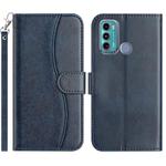 For Motorola Moto G60 Dual-Folded S-shape Leather Phone Case(Navy Blue)