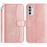For Motorola Moto G62 5G Dual-Folded S-shape Leather Phone Case(Rose Gold)