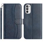For Motorola Moto G62 5G Dual-Folded S-shape Leather Phone Case(Navy Blue)