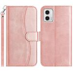 For Motorola Moto G73 Dual-Folded S-shape Leather Phone Case(Rose Gold)
