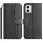 For Motorola Moto G73 Dual-Folded S-shape Leather Phone Case(Black)