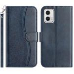 For Motorola Moto G73 Dual-Folded S-shape Leather Phone Case(Navy Blue)