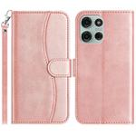 For Motorola Moto G75 5G Dual-Folded S-shape Leather Phone Case(Rose Gold)