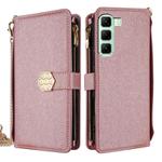 For Infinix Hot 50 4G Crossbody Handle Cross Texture Leather Phone Case(Rose Gold)