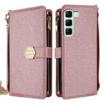 For Infinix Hot 50 5G Crossbody Handle Cross Texture Leather Phone Case(Rose Gold)