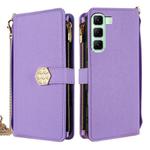 For Infinix Hot 50 5G Crossbody Handle Cross Texture Leather Phone Case(Purple)