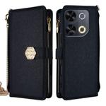 For itel P65 Crossbody Handle Cross Texture Leather Phone Case(Black)