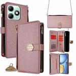 For itel A90 4G Crossbody Handle Cross Texture Leather Phone Case(Rose Gold)
