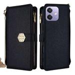 For OPPO A3x 5G India Crossbody Handle Cross Texture Leather Phone Case(Black)