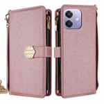 For OPPO A3x 5G India Crossbody Handle Cross Texture Leather Phone Case(Rose Gold)