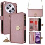 For OPPO Find X8s+ 5G Crossbody Handle Cross Texture Leather Phone Case(Rose Gold)
