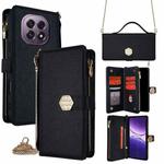 For OPPO A5 5G 2025 Global Crossbody Handle Cross Texture Leather Phone Case(Black)