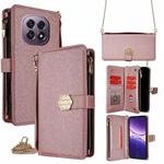 For OPPO A5 5G 2025 Global Crossbody Handle Cross Texture Leather Phone Case(Rose Gold)